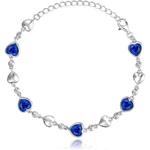 Five Heart Birthstone Tennis Bracelet, 925 Sterling Silver with Adjustable Extender, Anniversary Birthday Gift for Wife - 1 of 4