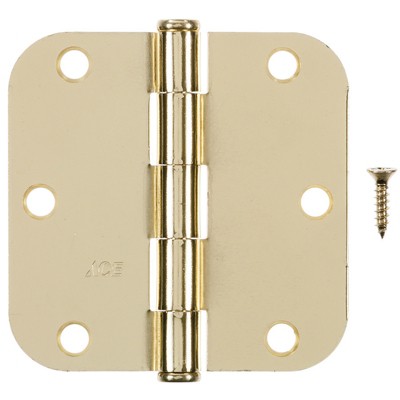 Hampton 3-1/2 in. L Bright Brass Residential Round Corner Door Hinge 12 pk