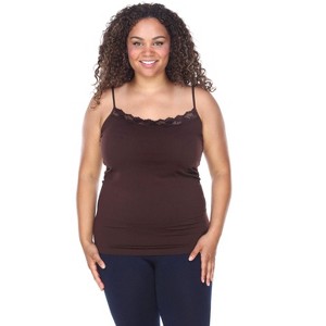 Women's Plus Size Lace Trim Tank Top - One Size Fits Most Plus - White Mark - 1 of 3