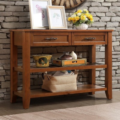 FURNIinspire Console Tables Wood Buffet Sideboard, Living Room Side Table with Shelves, Console Table for Entryway, Brown, 13.78"*42"*30"