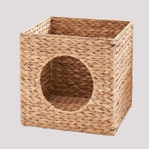 Gertrude Water Hyacinth Woven Wicker Cat Bed Cave - 1 of 4