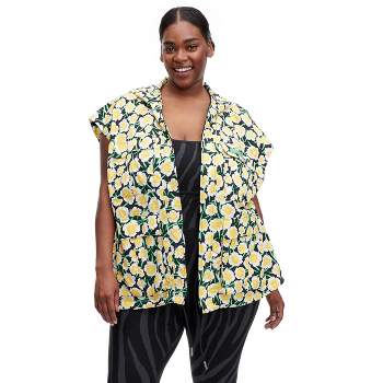 Women's Nylon Packable Yellow Poppy Short Sleeve Hooded Vest - DVF for Target