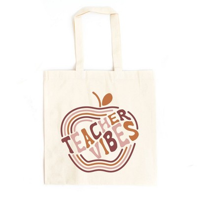 City Creek Prints Retro Teacher Vibes Canvas Tote Bag - 15x16 - Natural