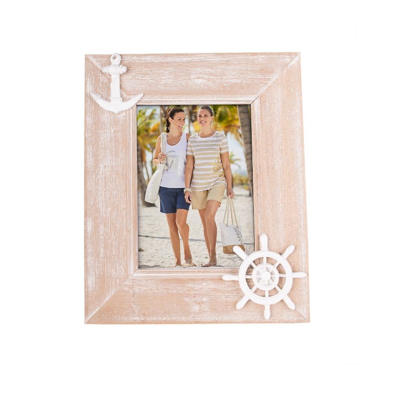 Beachcombers 5" x 7" Wood Anchor/Wheel Frame Beach Coastal Nautical Photo Frame Picture Holder for Wall Shelf or Tabletop Decor Decoration, 1 of 4