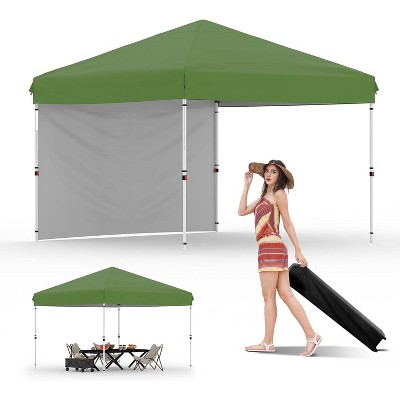 10x10 Pop Up Canopy with 1-Sidewall, Outdoor Tent with Portable Roller Bag - 3 Adjustable Height, 4 Weight Bags for Garden, Sports, Beach