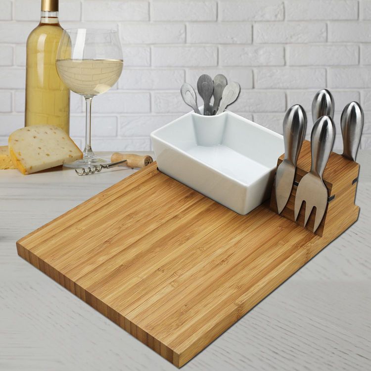 Picnic at Ascot Bamboo Charcuterie Board with Cheese Tools & Ceramic Dish, 5 of 5