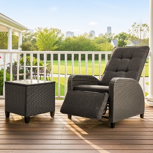 Heynemo Adjustable Rattan Recliner, Outdoor Lounge Chair with Backrest and Footrest, Weather-Resistant Wicker Patio Furniture with Storage Side Table - 1 of 4