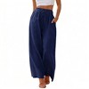 Women High Waisted Wide Leg Drawstring Long Pants Trousers - 2 of 4