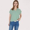 Anna-Kaci Women's V-Neck Short Sleeve Blouse with Rolled Cuffs and Soft Pleated Collar Detail - 2 of 4