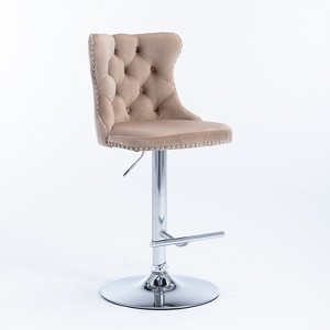 Gulches Khaki Velvet Tufted Chrome Base Swivel Bar Stool Set of 2 Adjustable Height 25-33in - 1 of 4