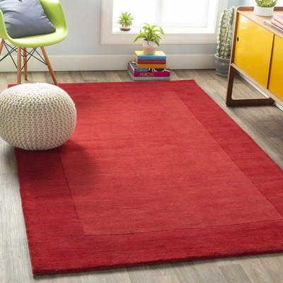 Hauteloom Bordered Solid Red Wool Rug