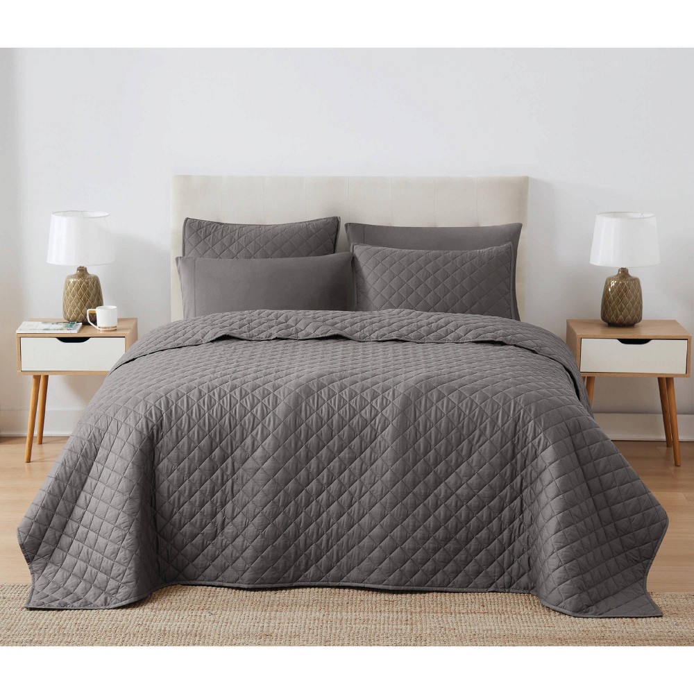 Photos - Duvet Cannon 3pc Full/Queen Oversized Percale Quilt Set Gray