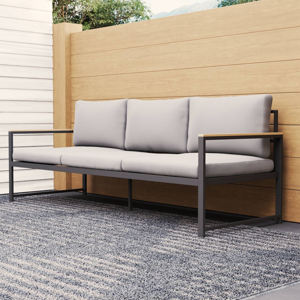 Outdoor Metal Sofa with Cushions – Brookside Home  – Patio Decor​