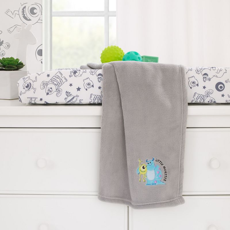 Disney Monsters, Inc. Cutest Little Monster Gray, Turquoise, and Green, Sully, and Mike Super Soft Appliqued Baby Blanket, 4 of 6