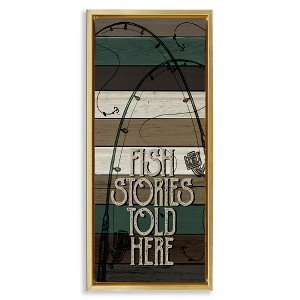 Stupell Industries Rustic Fishing Stories Phrase, 15" x 31" - 1 of 4