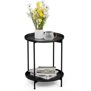VINGLI 2-Tier Metal Outdoor Side Table with Removable Tray Portable Small Outdoor Accent Table End Table for Patio Bedroom Balcony Living Room Porch - 1 of 4