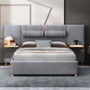 MAYEERTY Queen Upholstered Platform Bed, Dual Outlets USB Ports Pillows Storage Shelves Velvet, Bedroom, Gray - 3 of 4