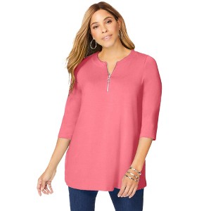 Jessica London Women's Plus Size Stretch Knit Zip Tunic - 1 of 4