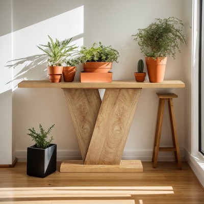 Hommoo Farmhouse Console Table with V-Shaped Pedestal Brown