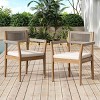 Outdoor Dining Chairs, Acacia Wood Frame Chairs with Armrests, Braided Rope Chair with Polyester Cushions-Coolbibila - 3 of 4