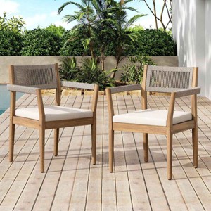 Outdoor Dining Chairs, Acacia Wood Frame Chairs with Armrests, Braided Rope Chair with Polyester Cushions-Coolbibila - 1 of 4