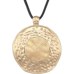 Leather and Wood Necklace Chunky Circle Pendant Boho Jewelry for Women - 1 of 4
