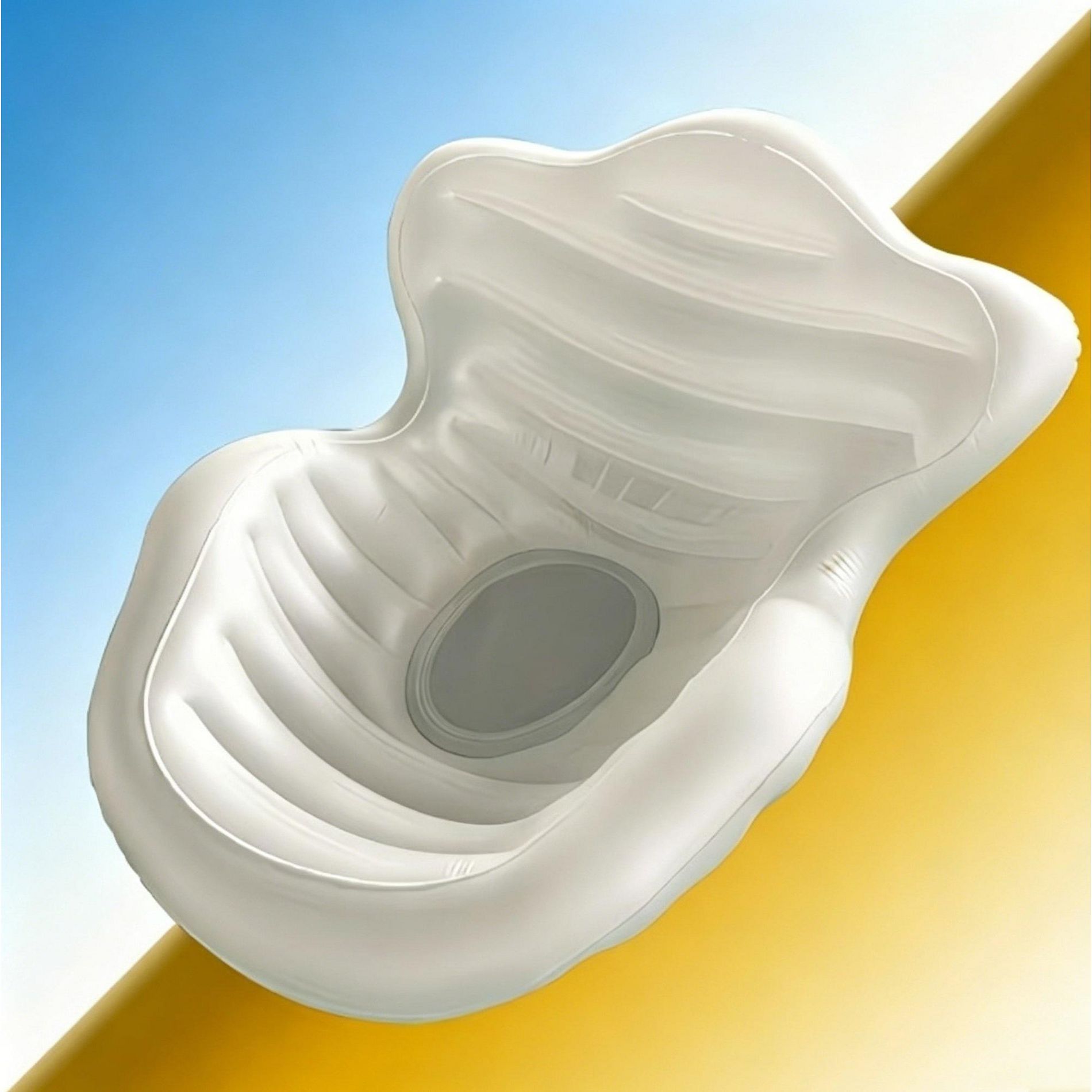 HeyGo 59" x 45" x 27" Inflatable Pool Float Lounge Chair - Pearl White Eggshell-Shaped Raft for Adults, Durable PVC Recliner with Headrest!