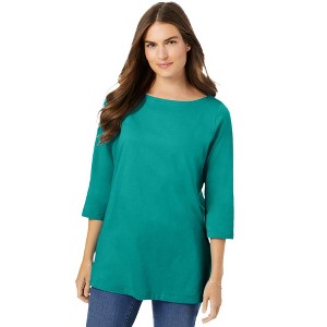 Woman Within Plus Size Perfect Three-Quarter Sleeve Boatneck Tee - 1 of 4