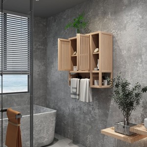 KTMBDW Bathroom Wall Cabinets, Bamboo Medicine Cabinets with Towel Bar, Wall Mounted Storage Cabinet, Over The Toilet Storage for Small Spaces,Natural - 1 of 4