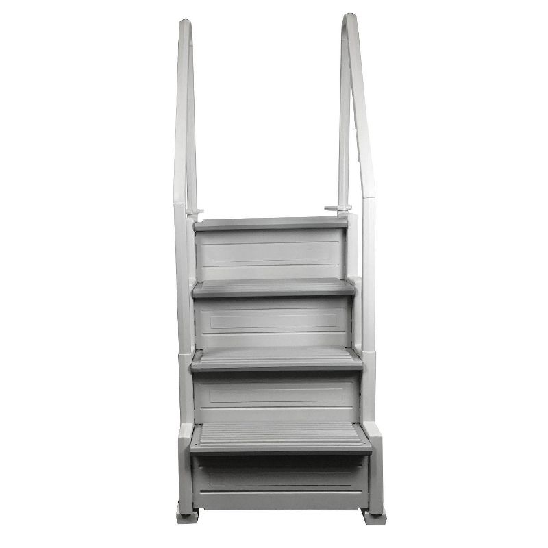 Confer Plastics In-Pool 4 Step Ladder, Stair Entry w/ 2 Handrails for Flat Bottom Above Ground Swimming Pool, Snap Together Assembly, Gray (2 Pack), 2 of 6