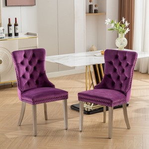 Nikki Collection Modern, High-end Tufted Solid Wood Contemporary Velvet Upholstered Dining Chair with Chrome Stainless,Set of 2 - 1 of 4
