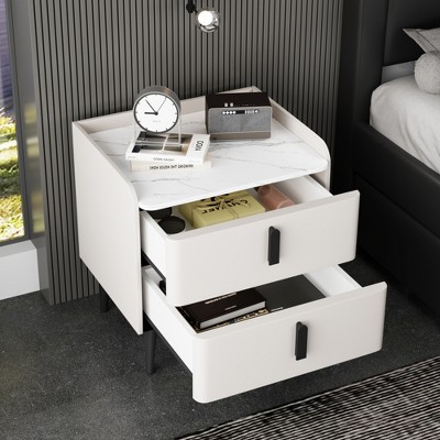 Lycvki Nightstand with 2 Drawers and Marble-Pattern Tabletop