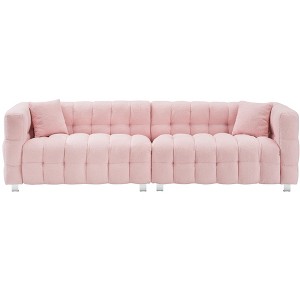 VYNXARIA Charming 102-Inch Pink Teddy Fleece Sofa for Living Room,Bedroom,or Apartment-Two Chic Throw Pillows & Sturdily Supported by Hardware Feet - 1 of 4