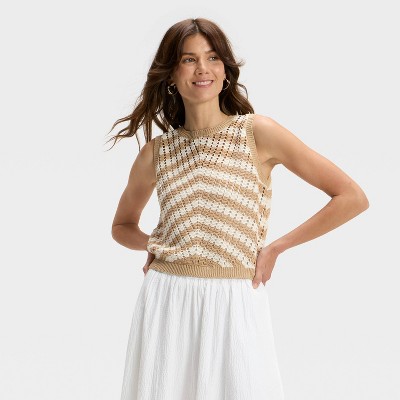 Women's Crewneck Crochet-Style Pullover Sweater Tank - A New Day™