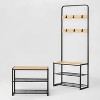 3 Tier Entry Bench with Hooks Black Metal with Natural Wood - Brightroom™ - 4 of 4