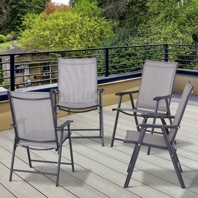 Gray Steel Folding Dining Chairs with Armrests, Set of 4