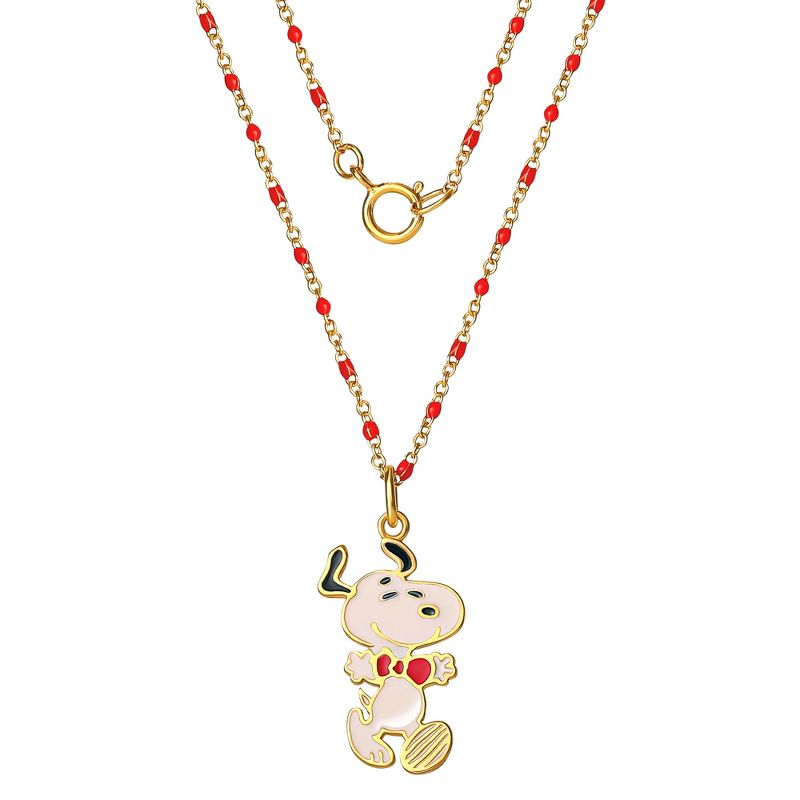 Peanuts Snoopy Womens Gold Plated Sterling Silver Necklace with Snoopy Charm - Officially Licensed, 18", 5 of 7