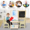 TROPOW Wooden Easel for Kids, Kids Art Table and 2 Chairs,Art Center With Double-Sided Blackboard & Whiteboard, Activity Table With Storage,Grey - 2 of 4