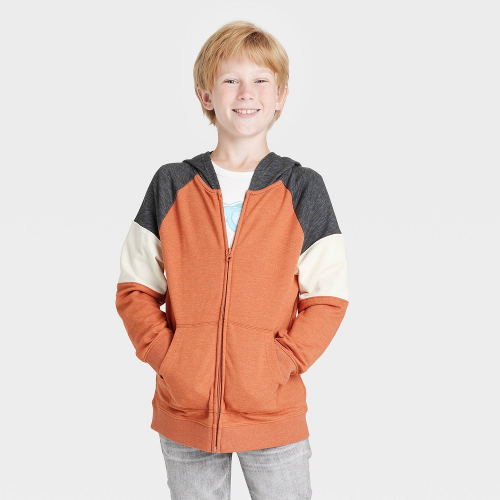 size xs Boys' Tri-Colorblock Zip-Up Hoodie - Cat & Jack Orange XS