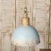 Vintage Distressed Blue Pendant Light Fixture with Gold Accents, 11.62" Diameter, Adjustable Chain Design - 3 of 4