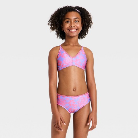 Art Class Girls' 2pc Hawaiian Bloom Bikini Set - art class™ Blue/Pink M