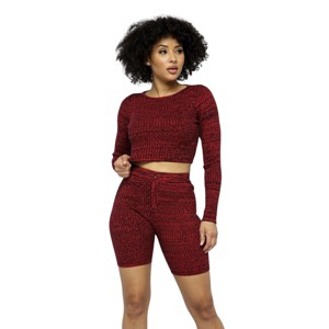 Slickblue Stylish Knit Long Sleeve Cropped Top & High-Waist Biker Shorts Set – Versatile Colors Options, Sizes S-L - 1 of 4