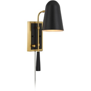 Possini Euro Design Possini Euro Squire 18 1/2" High Black and Brass USB Plug-In Wall Lamp - 1 of 4