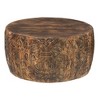 Royal Hampton Rea 34 Inch Handcrafted Mango Wood Coffee Table, Round Drum Shape, Carved Damask Pattern - 2 of 4
