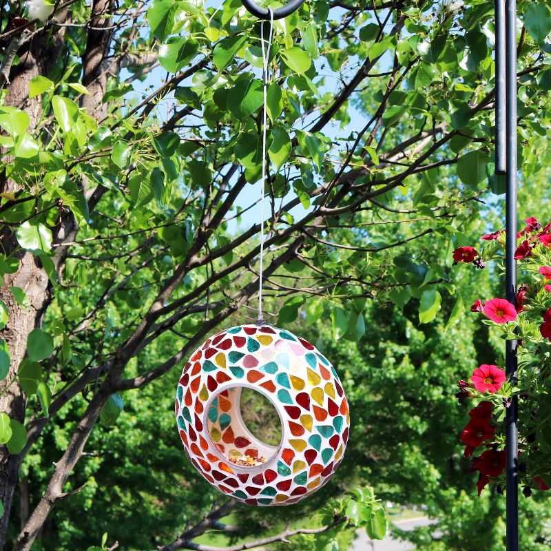 Sunnydaze Outdoor Garden Patio Round Glass with Mosaic Design Hanging Fly-Through Bird Feeder - 6", 3 of 12