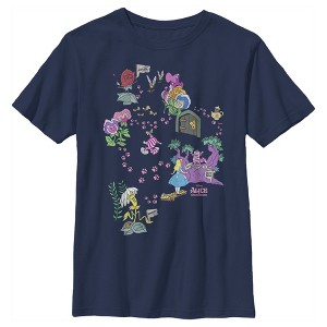 Boy's Alice in Wonderland Map Of Cheshire Cat Paw Prints T-Shirt - 1 of 4