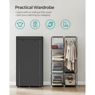 Black Fabric Portable Closet with Shelves and Hanging Rails
