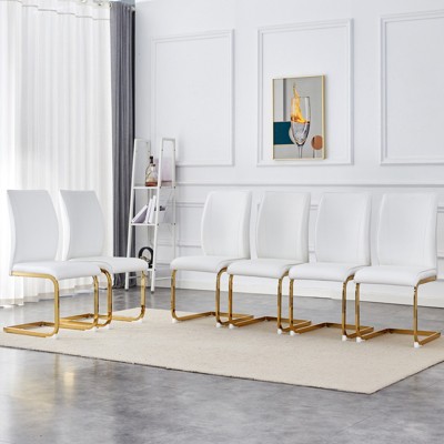 FONTOI 6PCS Arch Dining Chairs with High Resilience, Dining Chair with Arched Metal Legs for Living Room, White&Gold, 21.6"*39"*17.3"