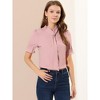 Allegra K Women's Work Office Button Down Puff Sleeve Tie Neck Top Shirt - 2 of 4