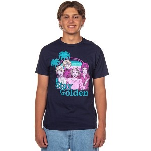 Seven Times Six Golden Girls Men's T-Shirt Stay Golden Palm Tree Design Tee Blue - 1 of 4